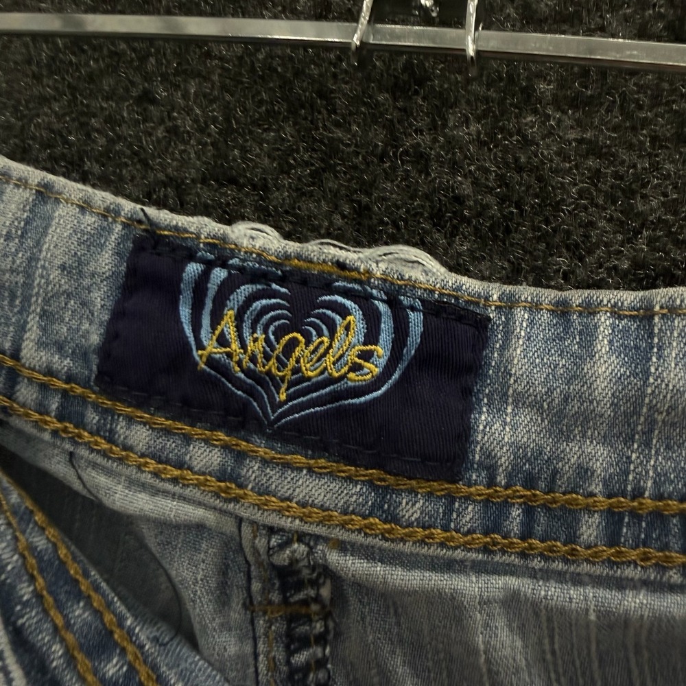 Angels Denim Mini Skirt Light Wash Floral Embroidered Sequin Size 34 Glam Y2K - Picture 2 of 12
